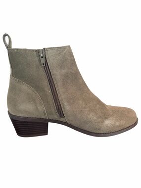 Vionic Olive Suede Chelsea Ankle Boots Side Zip Comfort Booties Size 7